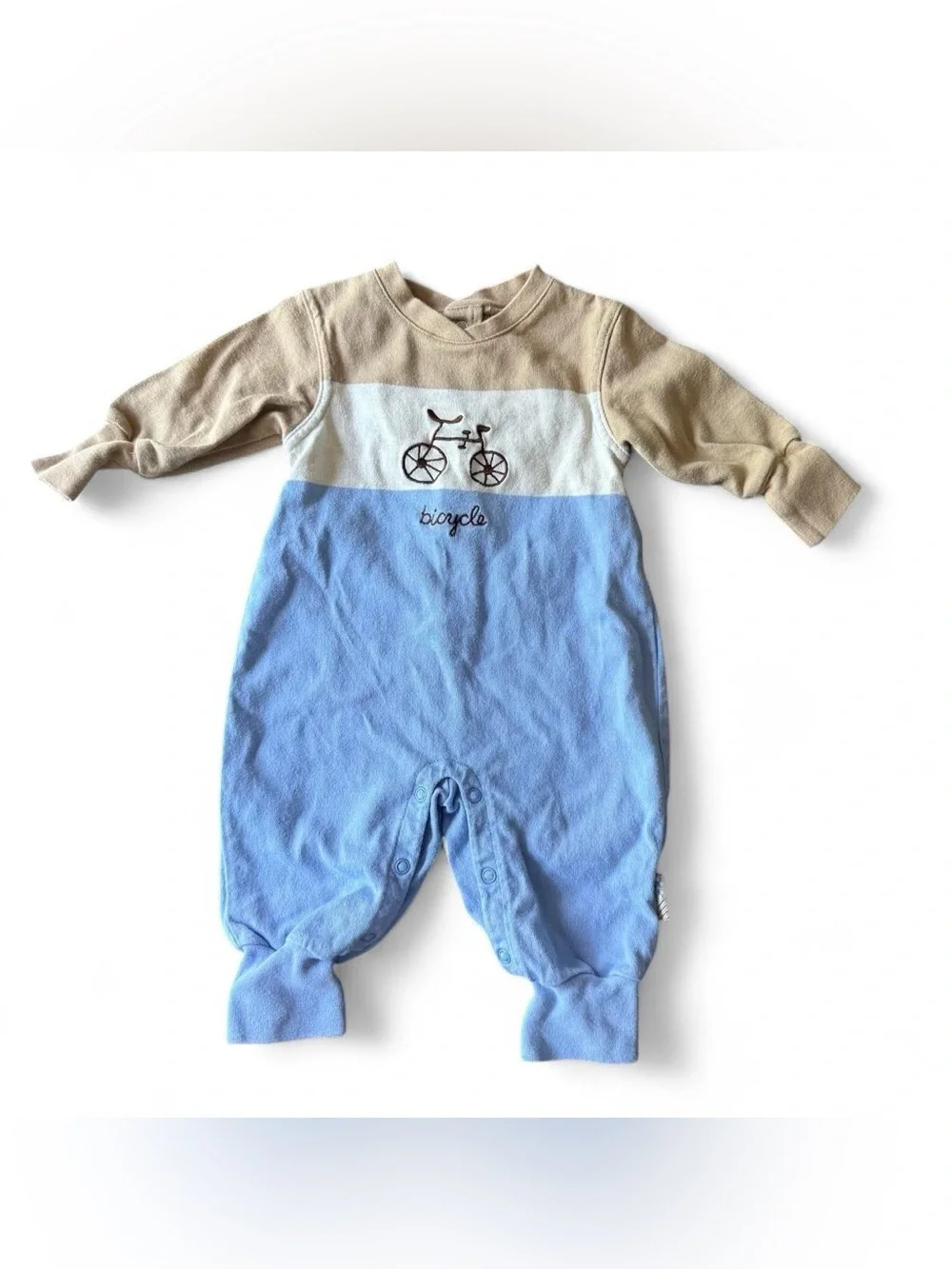 Vintage Gymboree Blue and Tan Colorblock Bicycle Footie